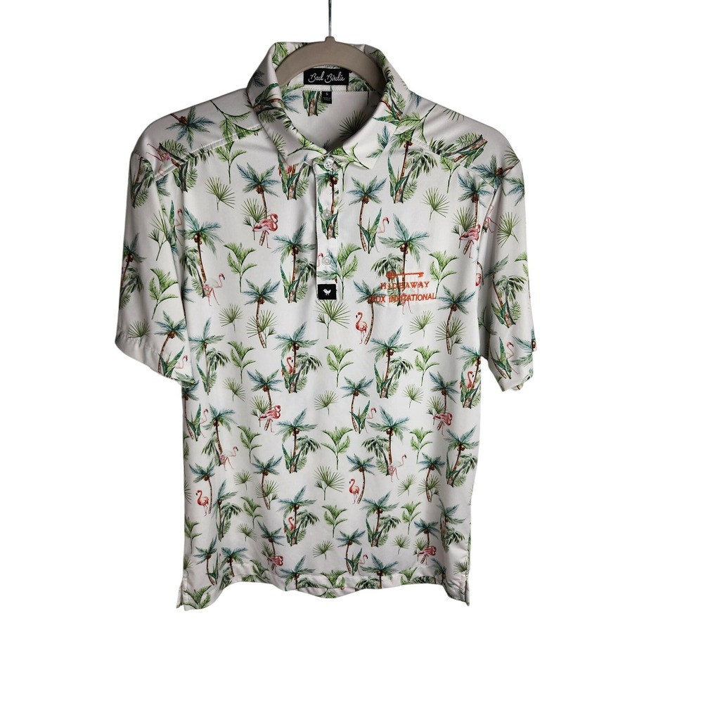 Bad Birdie Golf Polo Shirt Mens S Flamingo Palm Tree Tropical Resort Athleisure